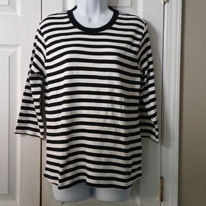 Madison black and white striped pima cotton 3/4th length sleeve top Sz L